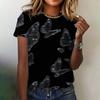 Женская одежда Летняя футболка Свободная дышащая с коротким рукавом Модная бабочка с круглым вырезом Повседневная женская футболка