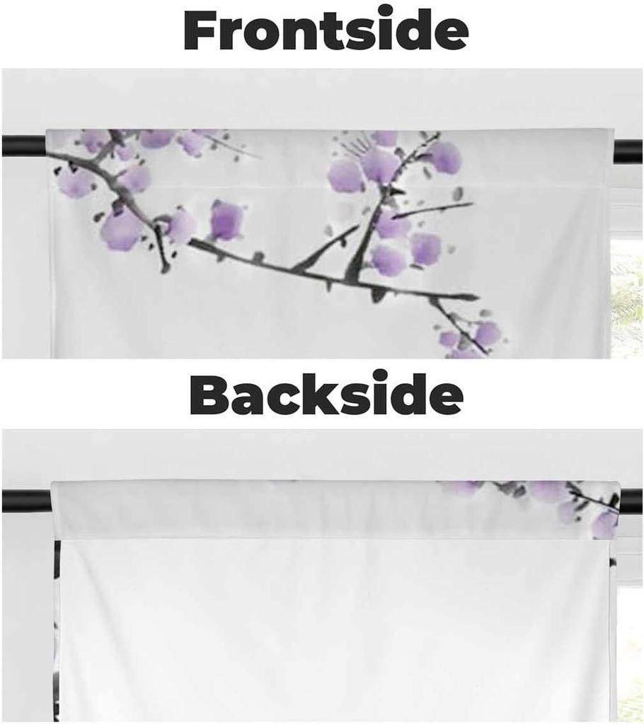 Purple Cherry Kitchen Tier Curtains, Spring Sakura Floral Cafe Curtains for Living Room,Bathroom,Dining Room Over Sink,Laundry