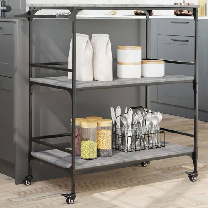 VidaXL Kitchen Trolley, Storage Shelf with Wheels, Organizer for Living Room Bathroom Office Toilet, Sonoma Grey 842334