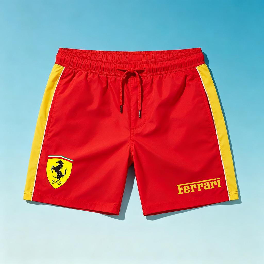 2026 Пляжные шорты Ferrari Racing Print Быстросохнущие Летние Спортивные Board Shorts На шнурке