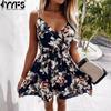 Женская мода лето-весна с цветочным узором и принтом без рукавов с v-образным вырезом и высокой талией повседневные платья