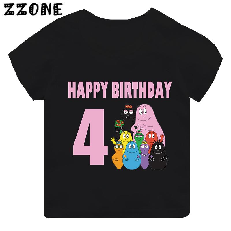 Cute Barbapapa Print Cartoon Girls Clothes 1 2 3 4 5 6 7 8 9 Years Happy Birthday Kids Short Sleeve T shirt Baby Boys TShirts
