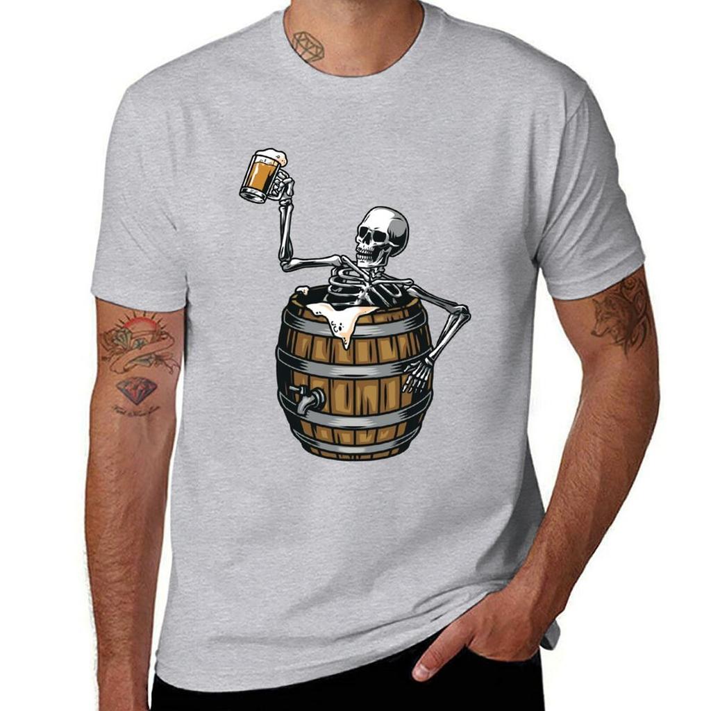 Skeleton Drinking Beer T-Shirt Customizeds Tees Customs Design Your Own Sweat Fruit of the Loom Mens T Shirts