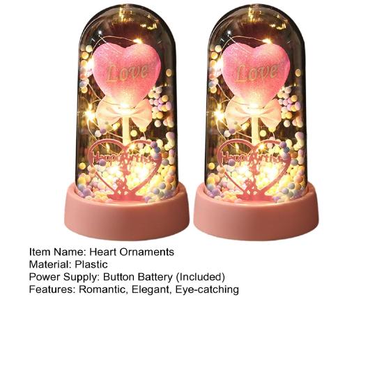 2 Pcs Love Heart in A Dome LED Light Up Heart Ornament Anniversary Valentine's Day Christmas Birthday Gift for Women Her Wife Mom