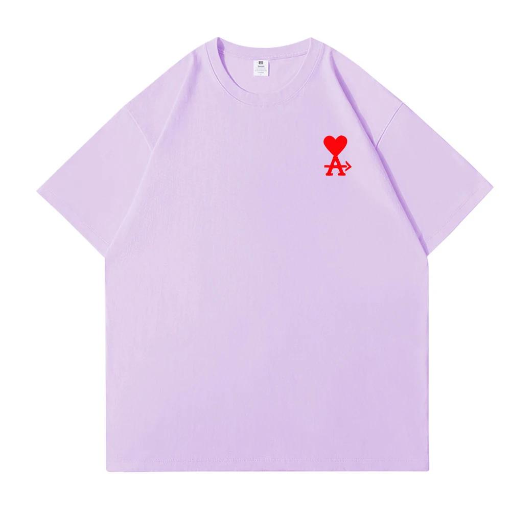 2D футболка из чистого хлопка высокого качества с круглым вырезом, корейского трендового бренда, с красным сердечком, унисекс