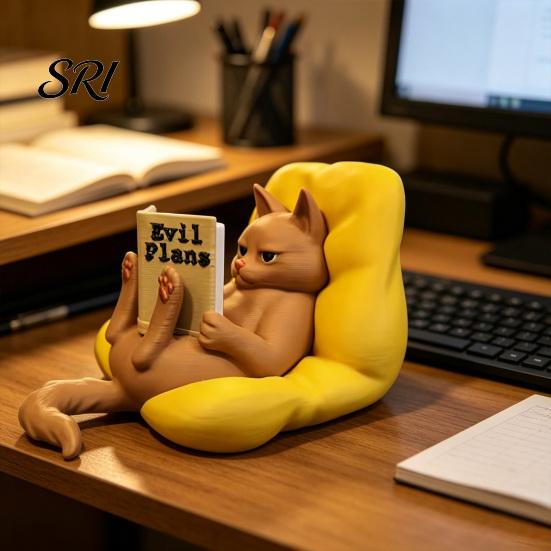 Декор для дома Кошка, читающая статуэтка, 3D-печать, милая лежащая статуя книги, детализированная модель для офиса, книжной полки, рабочего стола, подарки, для любителей, износостойкое украшение