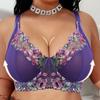 Sexy Purple Embroidered Women's Lace Gathered Bra with Side-lifting U-shaped Shoulder Straps for Oversized Underwear