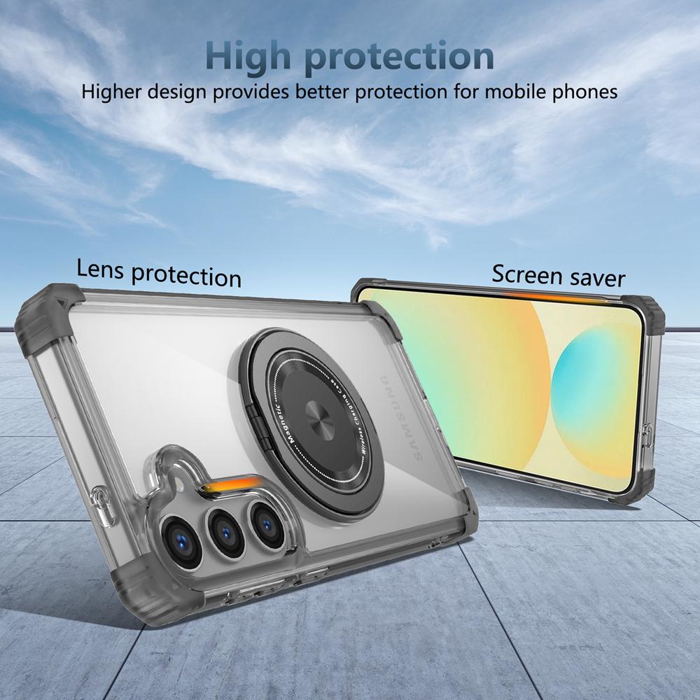 KEYSION Прозрачный чехол для MagSafe для Samsung Galaxy S24 FE 5G 360° Магнитная подставка-кольцо Беспроводная зарядка Прозрачная накладка для телефона