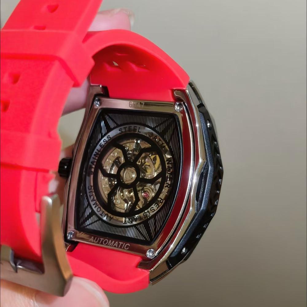 Мужские часы Модные скелетоны Механические спортивные часы Люминесцентные Водонепроницаемые Турбийон Автоматические Стальные часы