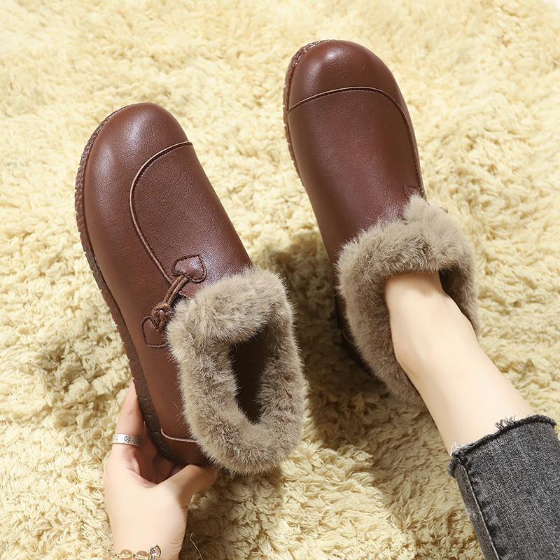 Модные женские новые осенне-зимние теплые маленькие кожаные туфли из мягкой кожи и бархата, простые мелкие слипоны, шапка-бини, хлопковые туфли