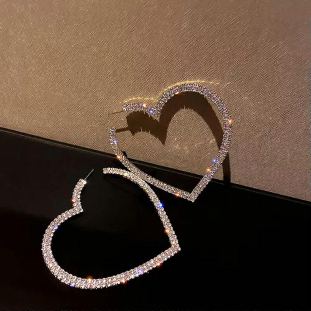 RSAMD Fashion Big Heart Crystal Hoop Earrings for Women Geometric Rhinestones Earr`jo-Silver
