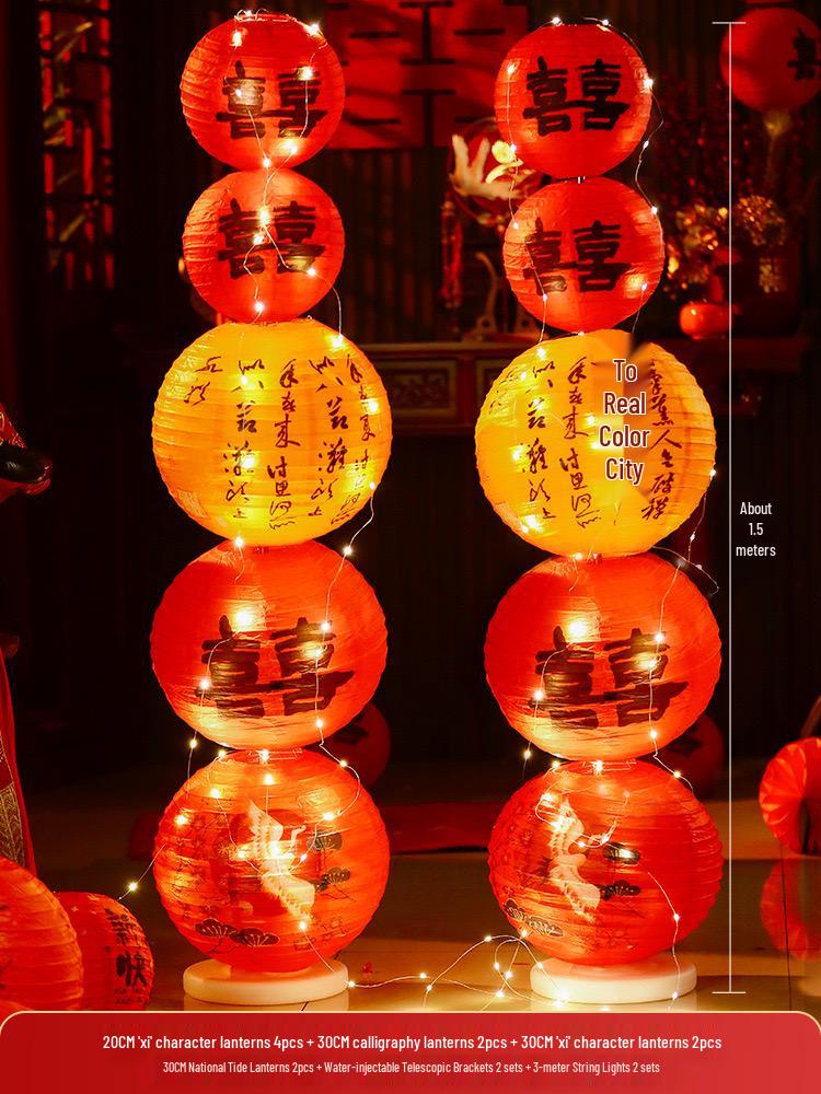 Набор для украшения китайской свадебной комнаты «Двойное счастье» с фонариками и сотовыми украшениями для спальни, реквизит для фото