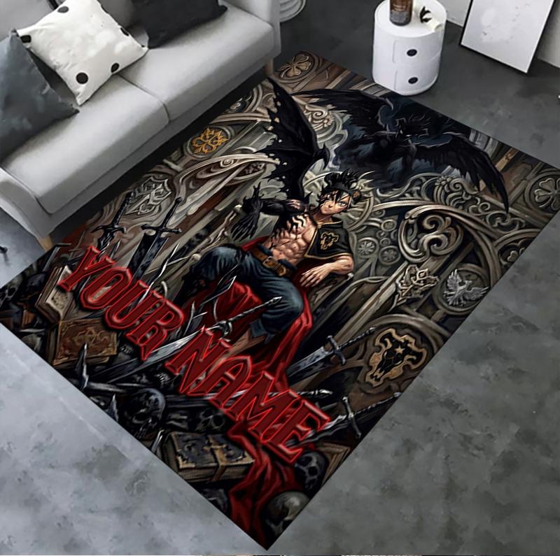 Custom Name Black Clover Carpet Rug for Living Room Bedroom Home Sofa Decoration,Kids play Non-slip Floor Mat