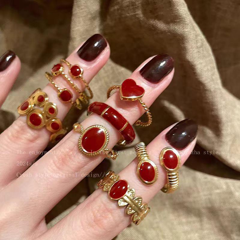 Кольцо Ankola Red Love с глазурью-капелью, Женское кольцо на указательный палец в стиле легкой роскоши и ретро, Высококачественное кольцо для stacking