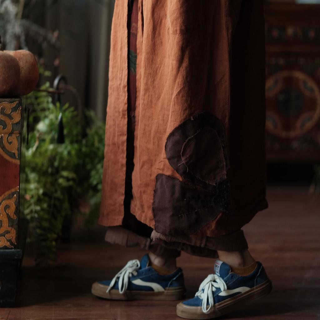 Винтажный льняной халат с вышивкой в виде снежинок