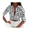 Women Shirt Lapel Long Sleeve Shirt Geometric Pattern Slim Fit Tops Single Breasted Shirt Streetwear