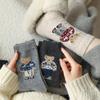 Socks Women'S Idea Yarn Embroidery Plush Bear Medium Tube Cotton Socks Thickened Warm Cute Cartoon Student Women'S Socks