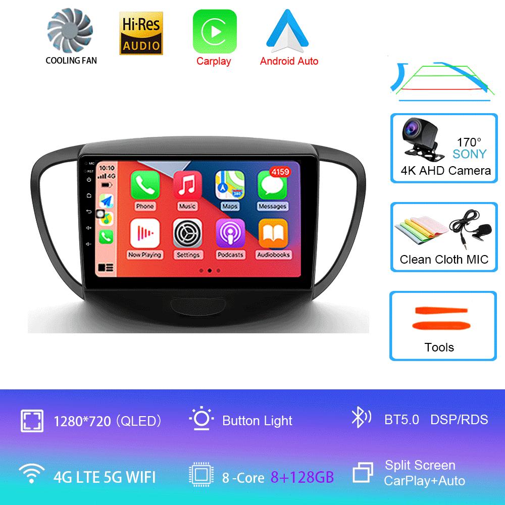 Автомагнитола Android 14 Carplay Auto Для Hyundai I10 2007 - 2013 GPS Регистратор Мультимедийный видеоплеер 4G+WiFi DSP