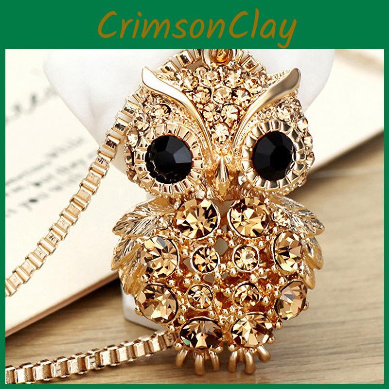 Elegant Geometric Owl Pendant Necklace Featuring Rhinestone Accents In Gold Color