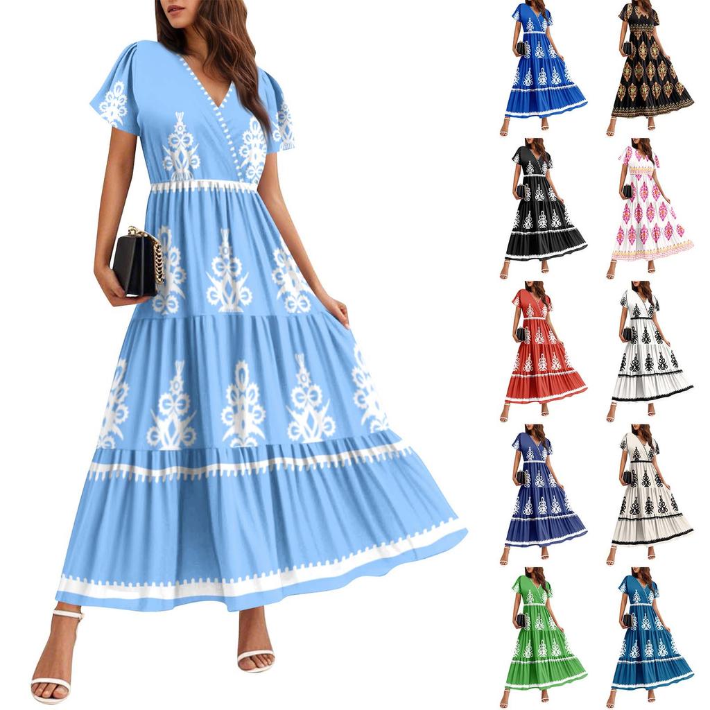 Женские струящиеся платья Женские летние платья Повседневные платья макси с коротким рукавом Официальные платья макси