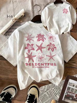 Цветочная Морская Звезда Дизайн с Буквами Узор Круглый Вырез Подходит Для Серфинга Пляжная Футболка Лето Весна Женщины Короткий Рукав