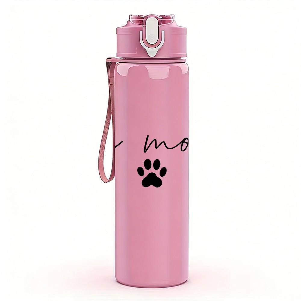 1PC Dog Mom Handwriting Text 750ml Color Plastic Sports Water Bottle Leakproof Flip Straw Lid Suitable for Sports Office Home Use