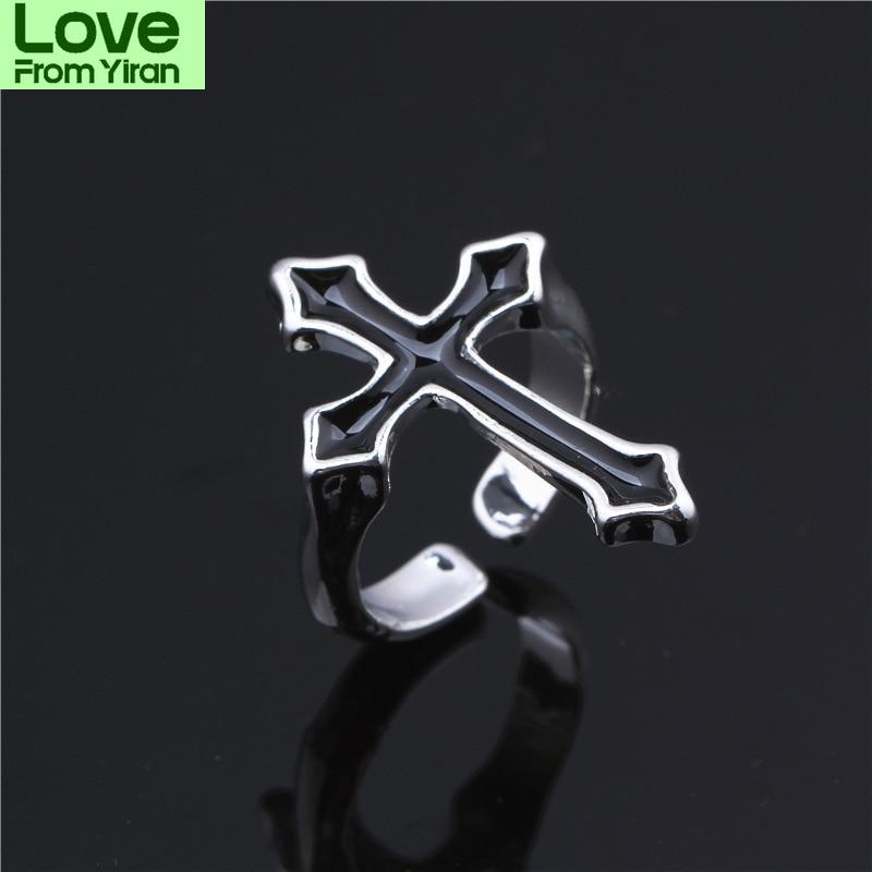 1 шт. Винтажное черное большое крестовое открытое кольцо для женщин, вечерние украшения, мужское модное готическое металлическое цветное кольцо на палец