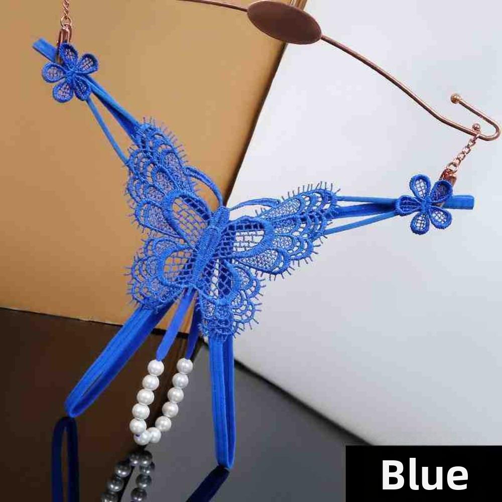 Hollow Open Crotch Underwear for Women Low Waist Thin Belt Thong Lace Pearl Panties  Women
