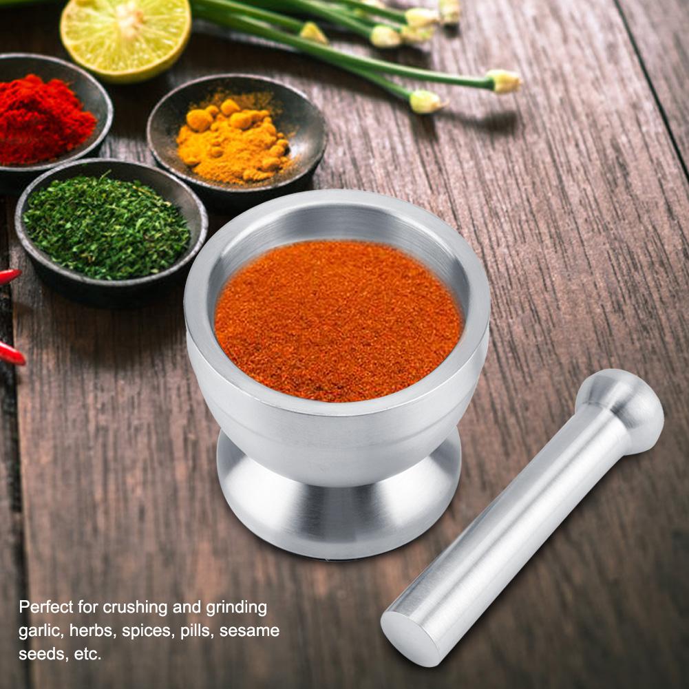 Stainless Steel Mortar Pestle Beans Garlic Spices Foodstuffs Grinder Kitchen Tool with Lid