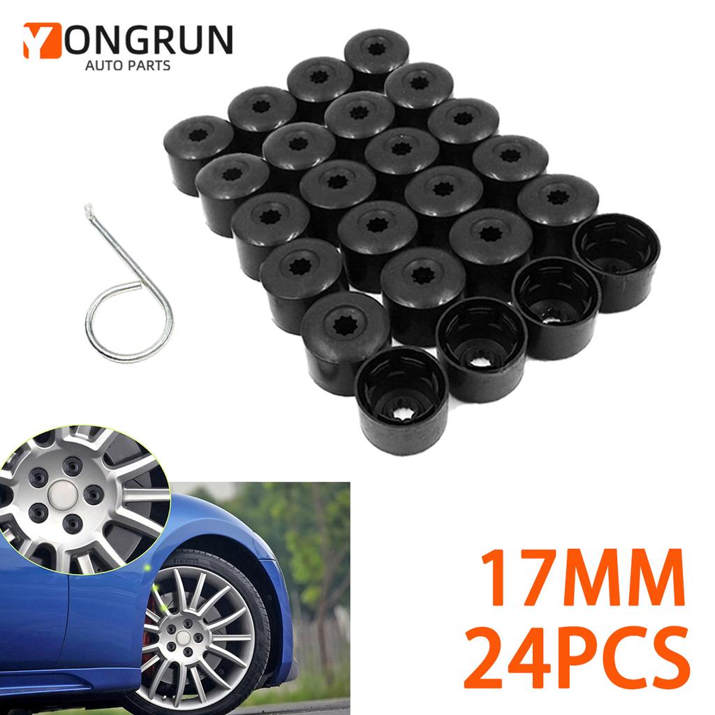 24pcs 17mm Black Wheel Nut Cover Lock Bolt Cover Abs Plastic Strip Disassembly Tool Dust Cover Suitable For Volkswagen Models