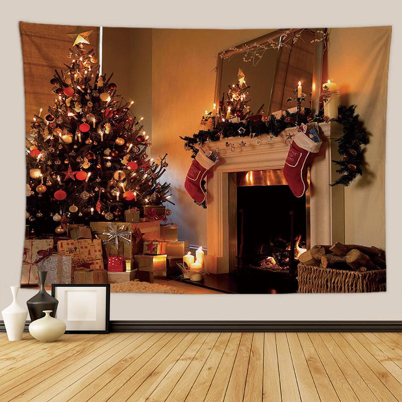 Рождественская елка подарок камин печать гобелен дома гостиная спальня украшение стены фон ткань гобелен
