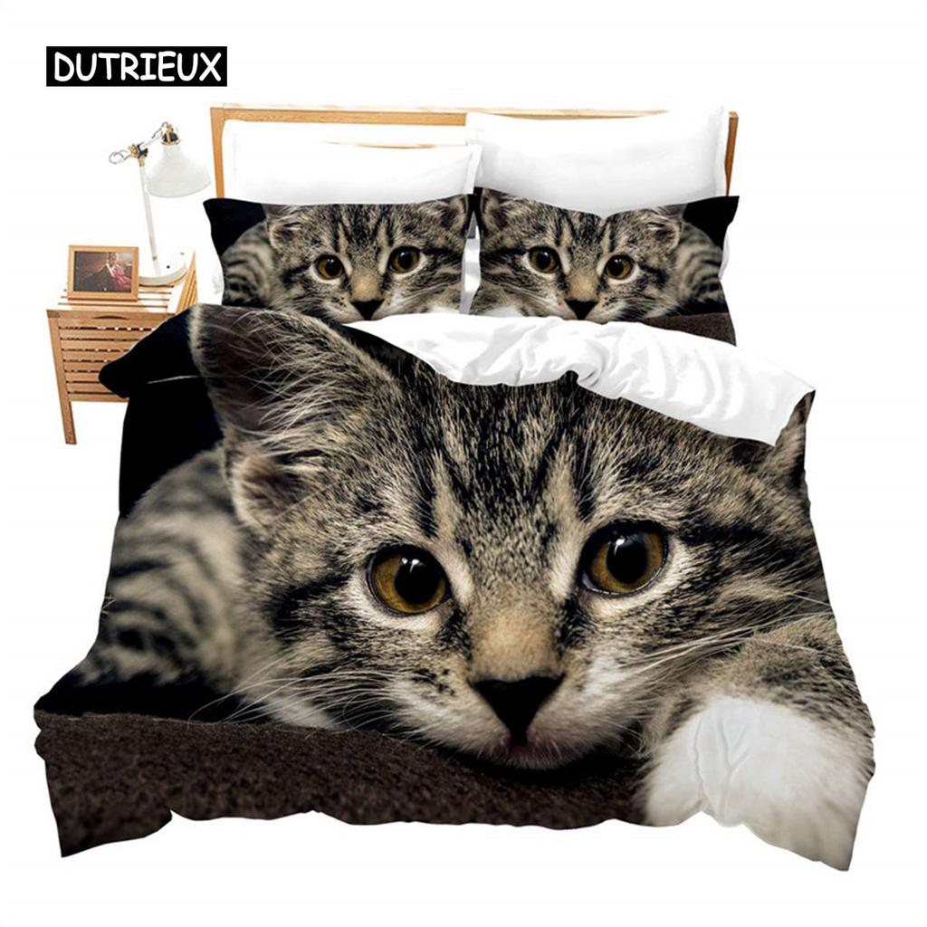 Комплект пододеяльников для кошек Подарки для любителей кошек Комплект постельного белья из микрофибры Милый рисунок котенка Животная тематика Двуспальное одеяло размера «queen-size»