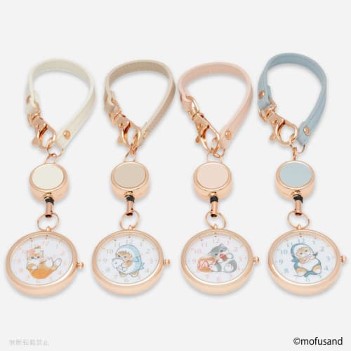 Fieldwork Women's Analog Pocket Watch Keychain Watch by Mofusand with Reel, Reel KC Watch J, Shark Cat Design, Gray, MSD007-3