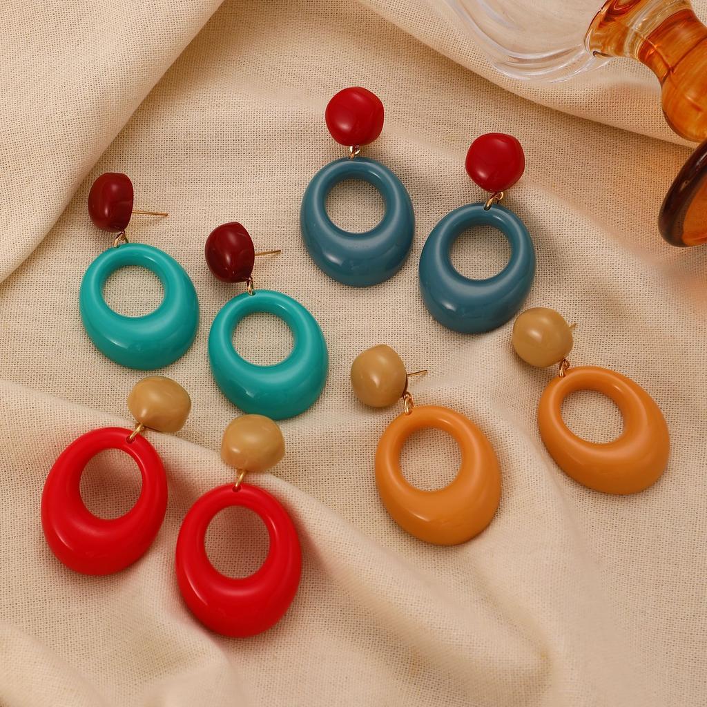 Осенне-зимние темпераментные серьги для женщин, ретро, контрастного цвета, большие акриловые серьги-подвески в виде круга, новый трендовый циркон