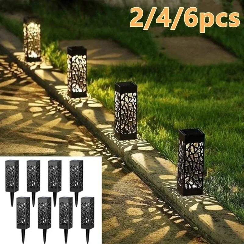 LED Solar Garden Lights 2 6pcs Outdoor Waterproof Hollowing Out Lawn Lamps for Pathway Patio Yard Decoration Landscape Lighting