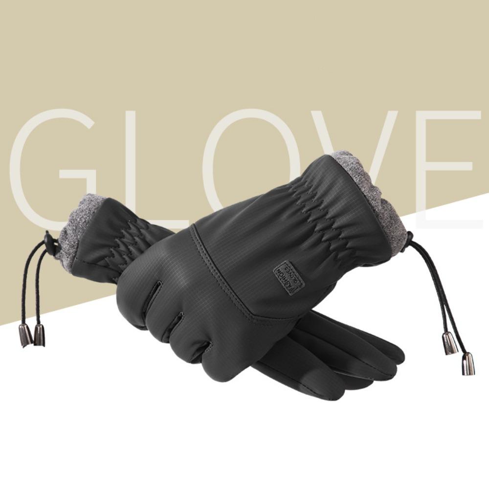 Soft Male Anti-cold Mittens Drawstring Rope Waterproof Mittens Skiing Gloves Outdoor