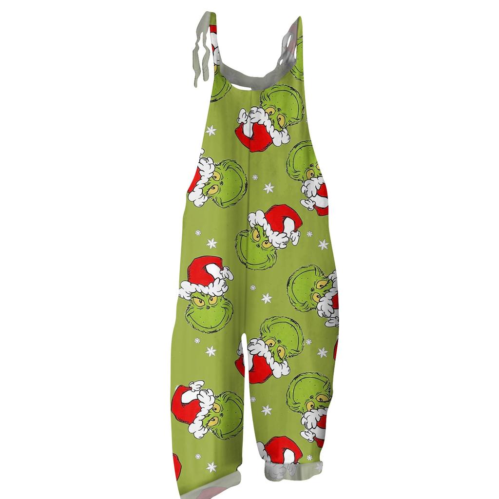 Женский повседневный свободный комбинезон с рождественским принтом, комбинезон с широкими штанинами, без рукавов, с карманами