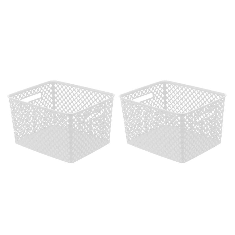 Rectangular Decorative Storage Baskets 2 Pack with Cut-Out Handles Ideal Organizing Household Items Toys Garage Supplies