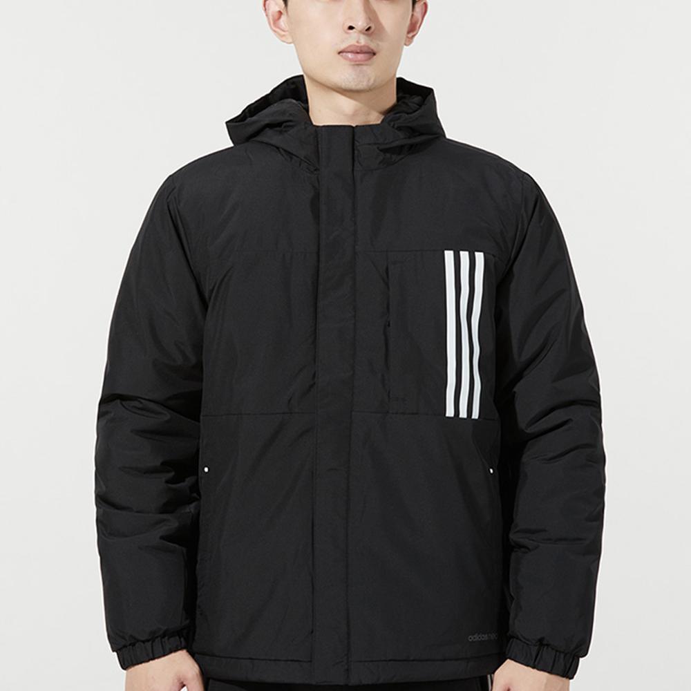 adidas Спортивная хлопковая куртка с капюшоном Neo Striped Print, зимняя мужская куртка черного цвета H45251