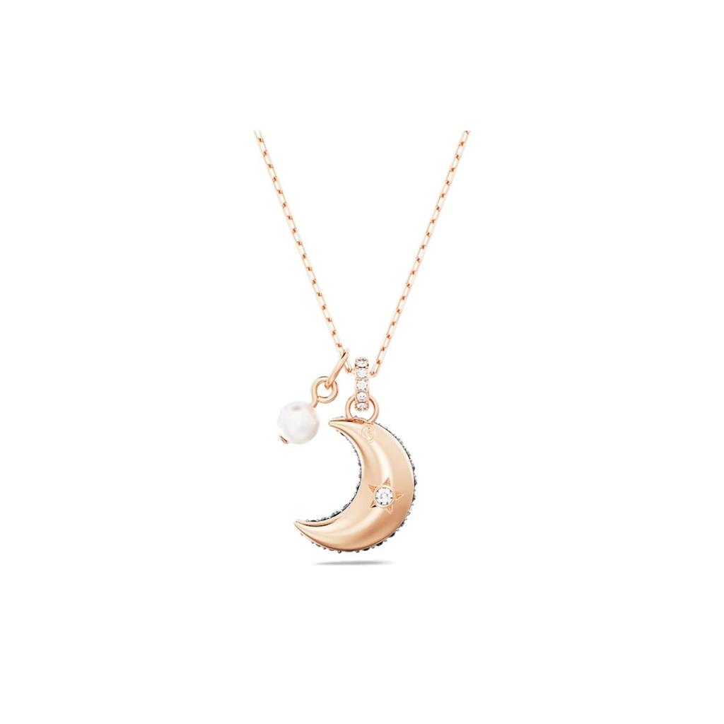 Swarovski Ожерелье с подвеской в форме луны Luna для женщин, розовое золото, синий 5671585