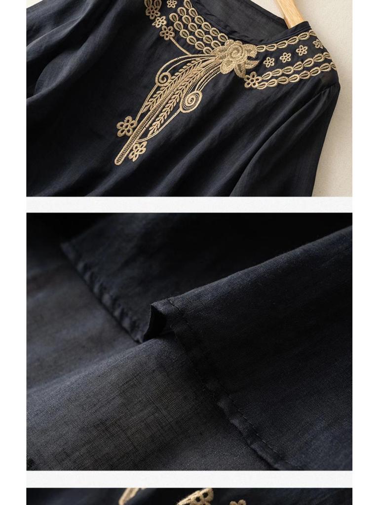 Женская льняно-хлопковая рубашка премиум-класса больших размеров с коротким рукавом - Лето 2025, китайский стиль