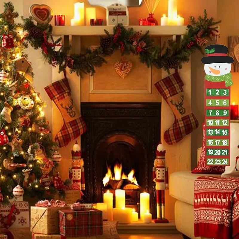 New Year Gift Christmas Calendars Pendant Cartoon Snowman Santa Claus Countdown Calendar Xmas House Wall Hanging Ornament