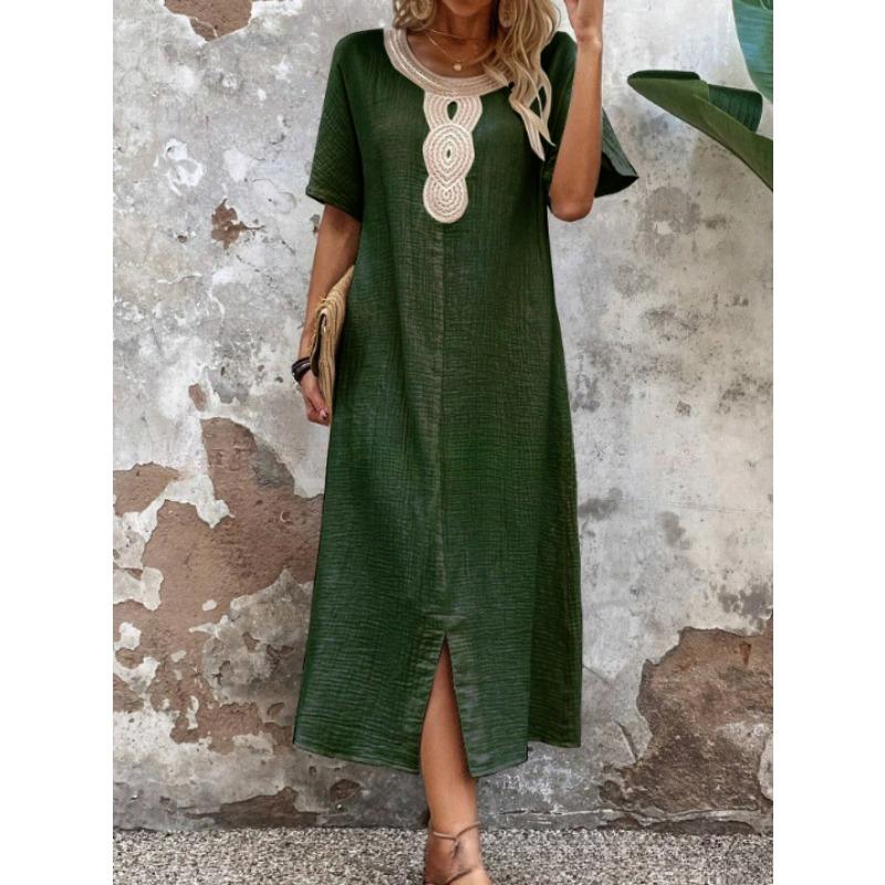 Новое женское летнее платье свободного кроя с круглым вырезом и короткими рукавами из кружева