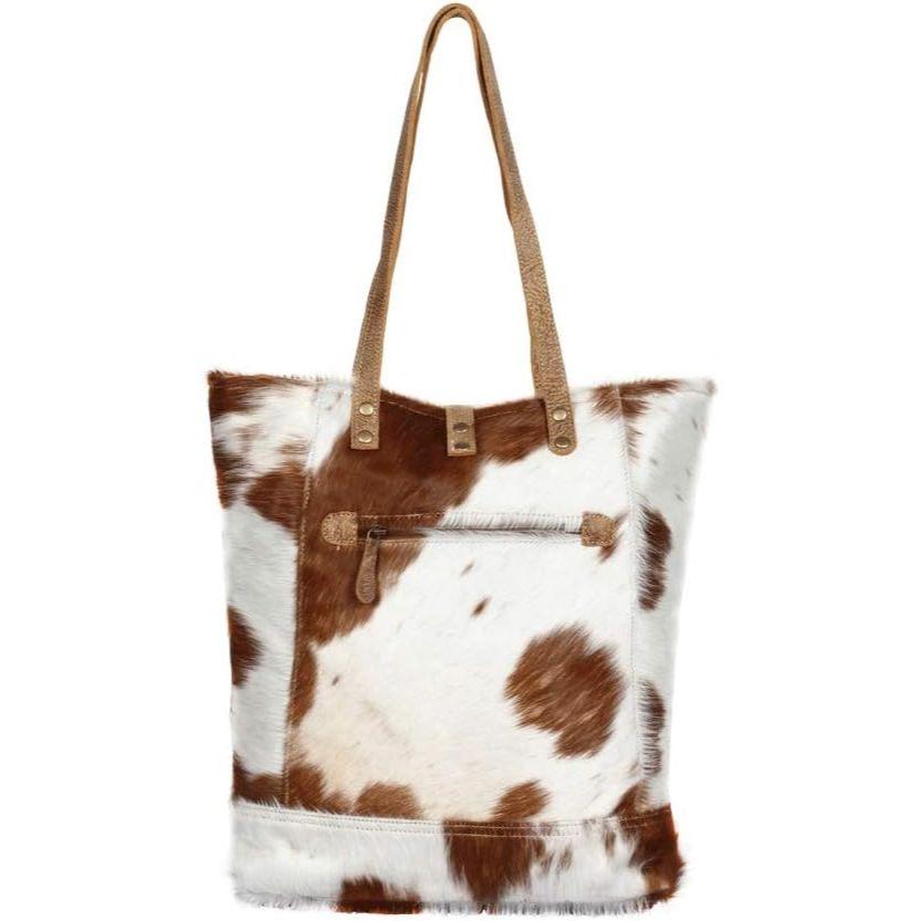 Chestnut Hair On Tote Bag, Brown, Vintage Handmade Leather Hair On Bag.