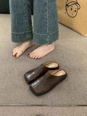 2025 Лето Новые Мюли на Низком Каблуке для Женщин, Шлепанцы с Квадратным Носком, Женские Шлепанцы на Массивном Каблуке с Закрытым Носком, Обувь Zapatos De Mujer