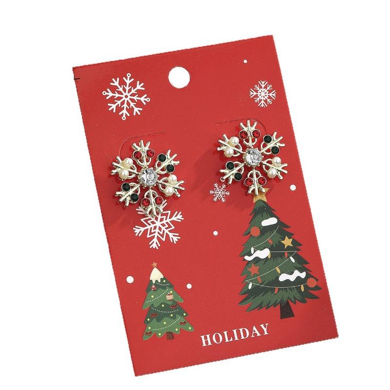 Christmas New Earrings Women's Diamond Pearl Snowflake Stud Earrings Alloy Rhinestone Earrings Jewelry