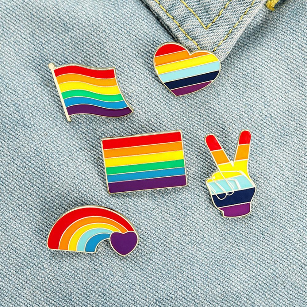 50pcs Gay Pride Rainbow Brooch Creative Victory Heart-shaped Cute Lapel Pin Decorations For Clothes Bags Hats