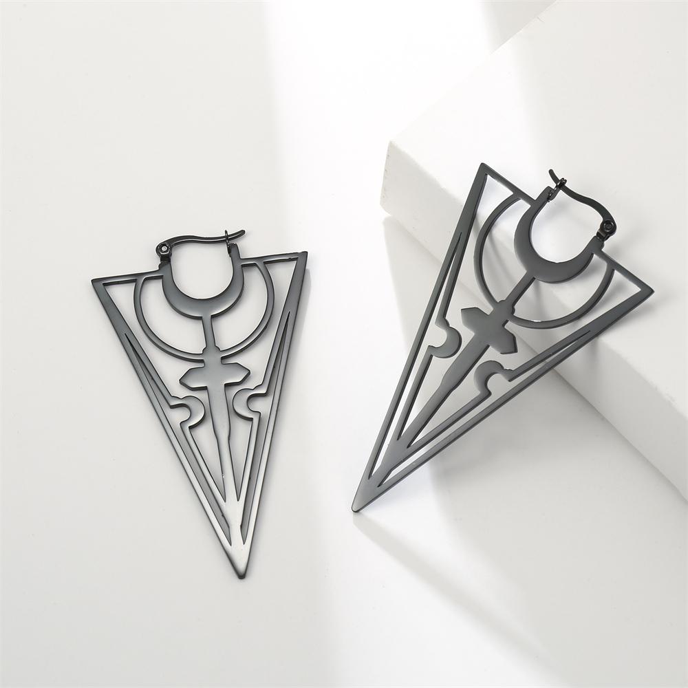 Cazador 2026 Vintage Triangle Hoop Earrings for Women Cross Stainless Steel Jewelry Moon Accessories Birthday Mother Gifts