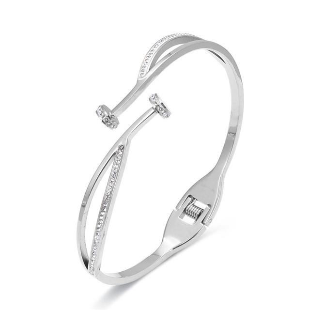 Уникальный браслет из нержавеющей стали с двойным кристаллом и головкой гвоздя для женщин, свадебный подарок, браслет, оптовая продажа ювелирных изделий