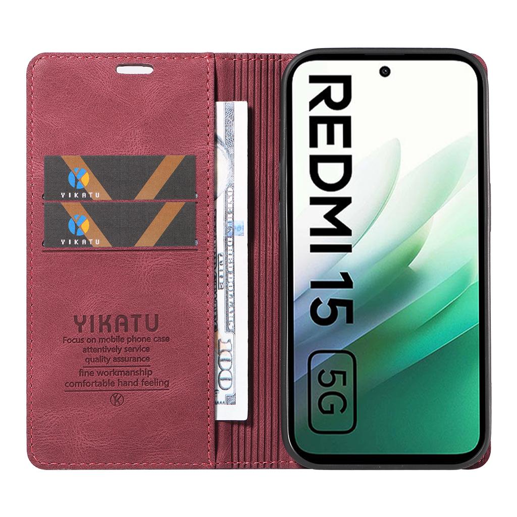 Для Xiaomi Redmi 15 4G (США) (171 мм) Кожаный чехол YIKATU YK-004 Чехлы-кошельки для телефона с эффектом кожи